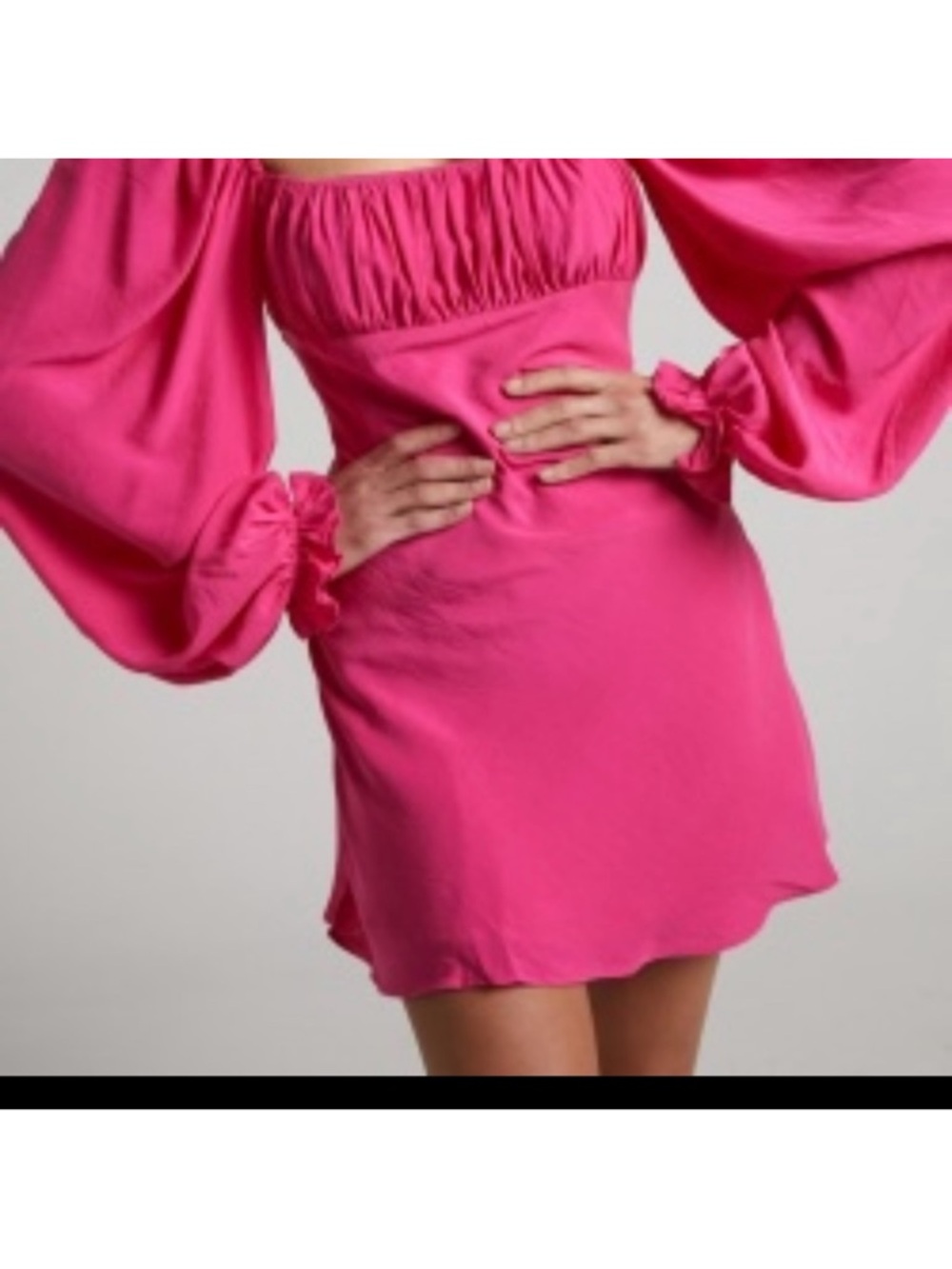 Showpo Hot Pink Puff-Sleeve Square Neck Mini Dress M - Picture 2 of 2